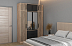 Спальня Вегас Шкаф для одежды 83.07 Вегас (4-х дв.) с зеркалом и тумба 83.10 (дуб золотой / черный / ДВПО: белый)